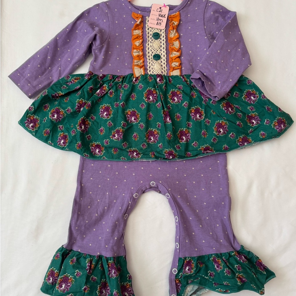 Ricrac & Ruffles Purple and Green Kids One Piece Bodysuit